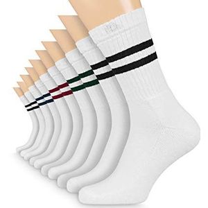 FLINK Tennis Sokken met Strepen Katoen Heren Dames, Wit | 5 Paar, 35-38