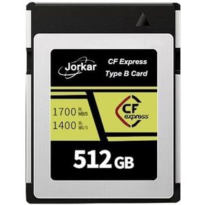 Jorkar CFexpress Type B geheugenkaart 512GB-Goud, voor Camera Nikon Z6/Z7/Z9/D6/D5/D850/D500, voor Canon EOS-1DX/C300/C500/R5 R5C R3, voor Panaso GH6/S1/S1R/S1K, DJI, hoge snelheid tot 1500 MB/s