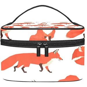 Make-up Organizer Bag, Reizen Make-up Tas Organizer Case Draagbare Cosmetische Tas voor Vrouwen en Meisjes Toiletries Dieren Vossen Achtergrond, Meerkleurig, 22.5x15x13.8cm/8.9x5.9x5.4in