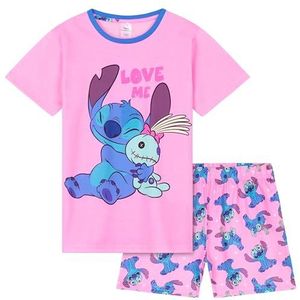 Disney Stitch korte pyjamaset voor meisjes, zachte ademende loungewear - Stitch cadeaus voor meisjes, Roze/Blauw, 9-10 jaar