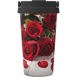 OdDdot Rode roos bloemenprint reizen koffiemok geïsoleerde koffiekopje herbruikbare koffiekopjes vacuüm roestvrij stalen mok