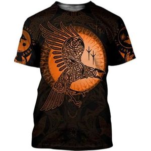 Nordic Odin Raven Korte Mouwen, Unisex Zomer 3D Vegvisir Print Viking Yggdrasil Casual Harajuku Sport-T-shirt, Pagan Beach Party Ademende Top (Color : Crow F, Size : 3XL)