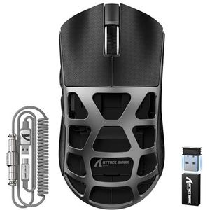 ATTACK SHARK R3PRO 46g SUPERLIGHT Muis van Magnesiumlegering, 8000Hz Draadloze Pollingsnelheid, 26000DPI, 2.4G/BT/Bedrade Gamingmuis, PixArt PAW3395, Programmeerbare, Spiraalkabel, PC/Mac, Grijs