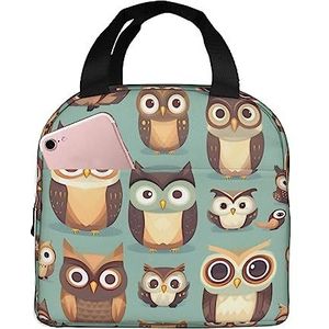 SUHNGE Animal Cartoon Uilen Leuke Print Kantoor Werk Licht Geïsoleerde Lunchbox voor Vrouwen en Mannen Duurzame Tote Bag