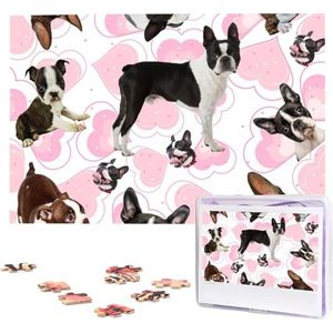 KHiry Puzzels, 1000 stuks, gepersonaliseerde legpuzzels Boston Terrier rood hart hond foto puzzel uitdagende foto puzzel voor volwassenen Personaliz Jigsaw met opbergtas (29,5 ""x 19,75"")