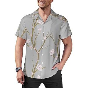 Kersenbloesem bloem heren casual button-down shirts korte mouw Cubaanse kraag T-shirts tops Hawaiiaans T-shirt L