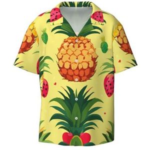 EdWal Ananas Print Heren Korte Mouw Button Down Shirts Casual Losse Fit Zomer Strand Shirts Heren Jurk Shirts, Zwart, 3XL