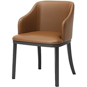 GEIRONV 1 stks Moderne lederen eetkamerstoelen, hoge achterkant gewatteerde zachte zitkamer woonkamer fauteuil zwart metalen poten lounge zijkantje Eetstoelen (Color : Coffee)