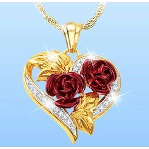 Meisjesmode 3-delige hart liefde roos hanger oorbellen ketting set dagelijkse feestaccessoires cadeau sieraden set voor vrouwen