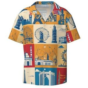 YJxoZH I Love London Print Heren Jurk Shirts Casual Button Down Korte Mouw Zomer Strand Shirt Vakantie Shirts, Zwart, XL