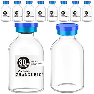 ZHANXUBIO Steriele Lege Flesjes met Zelf Helende Injectiehaven en Aluminium Plastic GLB, Steriel Pakket (30ml Duidelijk 10PCS)