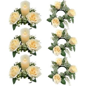 Kaarsen kransen ringen 6 stks 7,9 inch kunstmatige rozen bloemen kaarsen ringen voor pilaren kleine bloemkrans kaarsenhouder bruiloft centerpieces kunstmatige bloemen