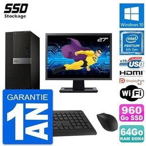 Dell PC Tower 5050 display, 27 inch, Intel G4400 RAM, 64 GB, SSD 960 GB, HDMI, Windows 10, wifi (gereviseerd)