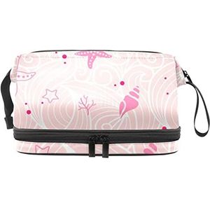 Dubbellaags Cosmetische Tas Schelpdieren Strand Draagbare Make-up Tas Reizen Organizer Pouch Voor Vrouwen Meisjes Toiletries Tassen, Meerkleurig, 27x15x14 cm/10.6x5.9x5.5 in, Make-up zakje