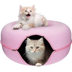 Ronde Kattenkrabpaal, Donut Kattenbed, Ruime Kattengrot, Ronde Vilten Kattendonuttunnel, Kattennest Kattenmand Kattenbedden, Meerdere Kleuren, Kattenbed Krabplank (Color : Pink, Size : 20 * 8in)