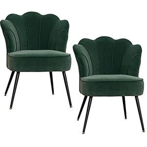 GEIRONV Set van 2 eetkamerstoelen, met zwarte metalen benen make-up stoel fluwelen zit en rugleuningen woonkamer stoelen Eetstoelen (Color : Green)