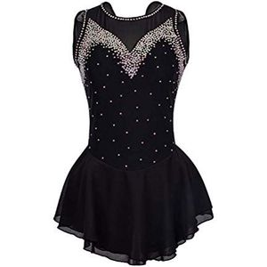 Zwart,11/13,Hynyjxjy Meisjes Rugloze Schaatsjurk Mouwloze Ijsschaatsen Wedstrijd Jurken Handgemaakte Kinderen Gymnastiek Trikots Glanzend Kristal Ballet Dansrok