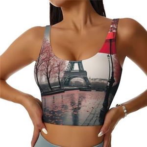 Eiffeltoren met rode paraplu-print, comfortabel sportvest voor vrouwen, yoga, trainingsvest voor vrouwen, lichtgewicht, zomer, Zwart, S