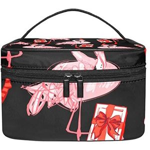 Make-up Organizer Bag, Reizen Make-up Tas Organizer Case Draagbare Cosmetische Tas voor Vrouwen en Meisjes Toiletries Kerst Hoed Roze Rood Geschenken Flamingo Patroon, Meerkleurig, 22.5x15x13.8cm/8.9x5.9x5.4in