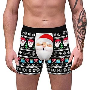 Oduo Heren Grappige Boxers Shorts Nieuwigheid 3D Kerst Gedrukt Boxer Slips Zachte Polyester Ademend Gepersonaliseerde Ondergoed Trunks Regular M-XXL, Cadeau voor Vriend, Zwarte Kerst, XL
