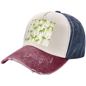 TyEdee Groene bamboe natuur plantenprint verstelbare papa hoed, veelzijdige honkbalpet, outdoor hoed voor dames, cadeau voor Vaderdag, Navy En Rood, Eén Maat