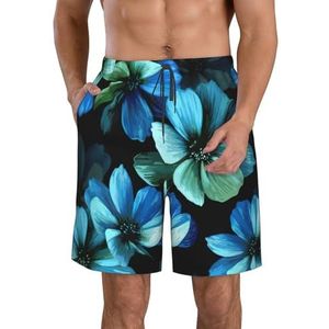 Blauwe Bloem Print Heren Zwemmen Shorts Trunks Mannen Sneldrogende Ademend Strand Surfen Zwembroek met Zakken, Wit, XXL