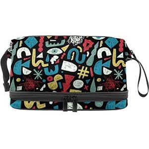 Get Lost Makeup Bag Double Layer Ruime Cosmetische Zakken voor Vrouwen en Meisjes Reizen Draagbare Toiletry Pouch met Rits, Meerkleurig, 27x15x14 cm/10.6x5.9x5.5 in, Make-up zakje