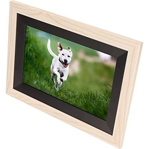 Elektronische Fotolijst, IPS Touchscreen 10,1 Inch Houten Frame WiFi Smart HD Digitale Fotolijst 1280x800 100-240V voor Cadeau (EU-stekker)