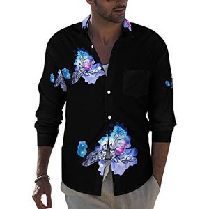 Aquarel rendier heren revers lange mouw overhemd button down print blouse zomer zak T-shirts tops 4XL
