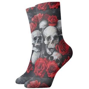 UVBDF Schedel en rode roos ademende comfortsokken, vochtafvoerende zachte sokken voor dagelijks gebruik en sportschool