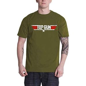 Top Gun Distressed Logo Heren T-Shirt Navy, Regular, Olijf, XXL