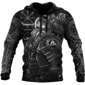 JJLLAZAD Odin Hoodie Mannen Horn Vegvisir Valknut Yggdrasil Zomer Winter Viking Cosplay Kostuums, Hoodie, S