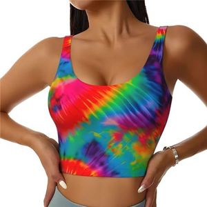 Kleurrijke Tie Dye Patroon Print Comfortabele Vrouwen Sport Vest Yoga Workout Vest Voor Vrouwen Lichtgewicht Zomer, Zwart, S