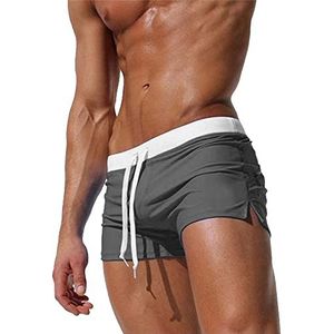 TMEOG Zwembroek voor heren, zwemshorts, korte broek om te sporten, boardshorts, badmod, sneldrogende strandshorts, sexy zwemboxer, shorts met rits, zakken, trunks, Grijs, M