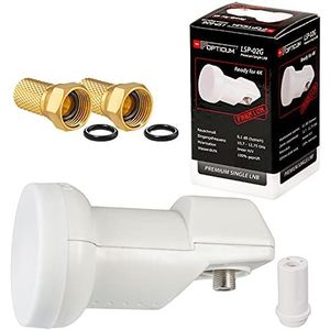HB-DIGITAL Single LNB White Premium wit ALLEEN 0,1 dB UNIVERSEEL! Zeer geluidsarm Opticum LSP-02G + rubberen tuit + 2 vergulde F-connectoren gratis