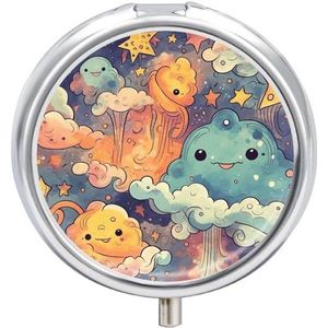 Ronde pillendoos 3 compartimenten pillendoosje voor portemonnee en zak kleine pillenorganizer cloud art stijl reizen pillendoos draagbare olie opbergdoos metalen geneeskunde vitamine organizer uniek