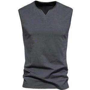 Heren zomer V-hals tanks tops atletische jogging gym T-shirts losse katoenen mouwloze vest lichtgewicht basic tops, Donkergrijs, L