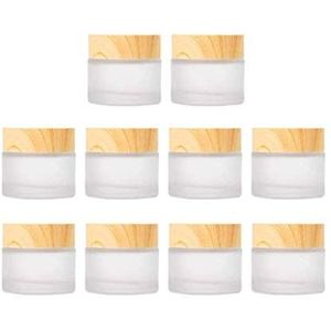 Healthcom 10 stuks 5g Frosted Glass Cosmetische Crème Potten Fles Flesfles Pot met Houten Textuur Plastic Deksel Lege Cosmetische Comtainers Hervulbaar Glas Gezicht Crème Pot Make-up voor Reizen Sample Oogschaduw (5ML)