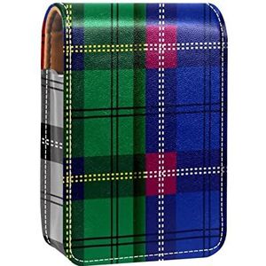 Gepersonaliseerde Lipstick Case Draagbare Make-up Tas Cosmetische Pouch Lippenstift Houder Make-up Organizer Grijs Groen Blauw Rood Tartan Plaid Check Patroon, Meerkleurig, 9.5x2x7 cm/3.7x0.8x2.7 in