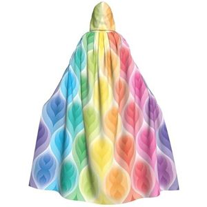 Bxzpzplj Regenboog Kleuren Gradiënt Blad Print Hooded Mantel Lange Voor Carnaval Cosplay Kostuums 185 cm, Carnaval