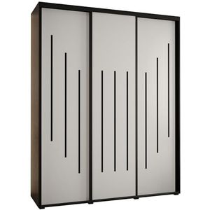 MEBLE KRYSPOL Davos 12 190 Kledingkast met drie schuifdeuren voor slaapkamer - moderne opbergkast, kledingroede en planken - 235,2x190x45 cm - Zwart Wit Zwart