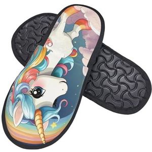 HerfsT Leuke Eenhoorn Regenboog Ster Print Harige Slippers Voor Vrouwen Mannen Pluizige Memory Foam Slippers Winter Pluche Huis Slippers M, Zwart, Medium