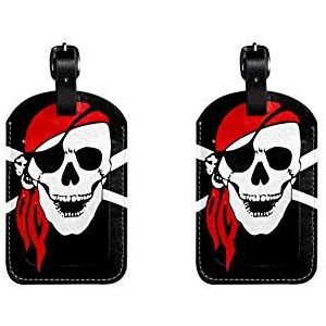 PU Lederen Bagage Tags met Pirate Print Naam ID Labels voor Reistas Bagage Koffer met Terug Privacy Cover 2 Pack