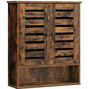 VASAGLE wandkast, badkamerkast, wandkast, opbergkast, open vak, in hoogte verstelbare plank, badkamerkast met 2 deuren, 60 x 20 x 70 cm, vintage bruin BBK121X01