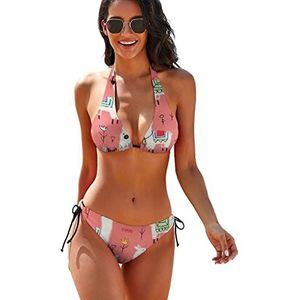 Llama Bikini-set voor dames, 2-delig, driehoekige badmode, halterstring, badpakken met strikje, 2XL