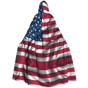 Bxzpzplj American Flag2 mantel met capuchon voor mannen en vrouwen, volledige lengte Halloween maskerade cape kostuum, 185 cm