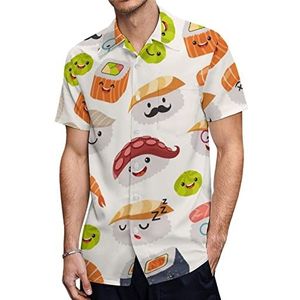 Kawaii Sushi Emoticon Heren Korte Mouw Shirts Casual Button-down Tops T-shirts Hawaiiaanse Strand Tees S