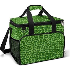 Groene krokodil hagedis huid grappige koeltas opvouwbare draagbare geïsoleerde zakken lunch draagtas met meerdere zakken voor strand, picknick, camping, werk