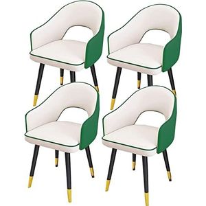 GEIRONV Moderne eetkamerstoelen set van 4, waterdichte lederen stoelen hoge rugleuning gewatteerde zachte zitting woonkamer fauteuils stoelen koolstofstalen poten Eetstoelen (Color : White+green, Si