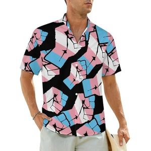 Verhoogde vuist transgender vlag heren shirts korte mouw strand shirt Hawaii shirt casual zomer T-shirt XS